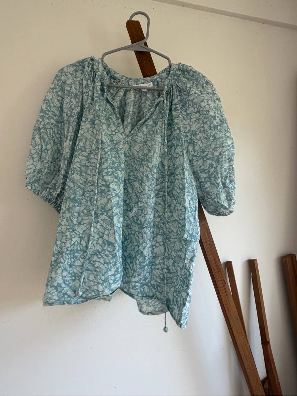 HOUSE OF HARLOW 1960 Martine Seafoam print puff sleeve 100% cotton blouse
